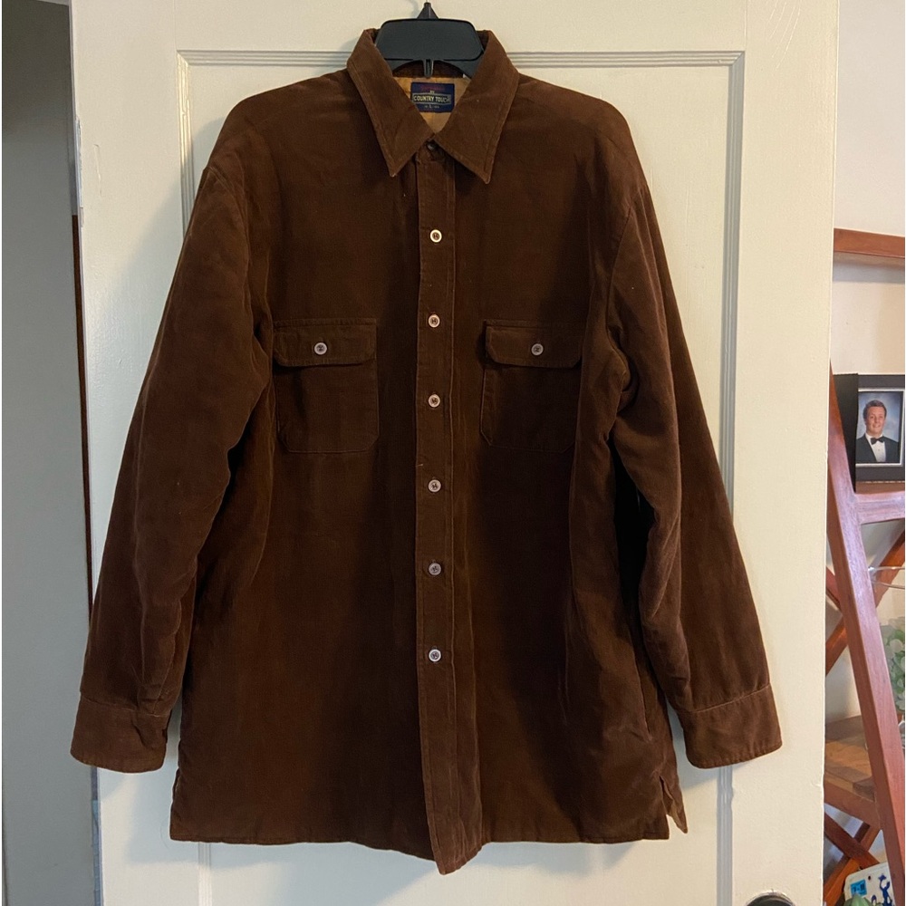 Vintage Sportswear By Country Touch Jacket Mens L Brown Corduroy Button Up Quilt